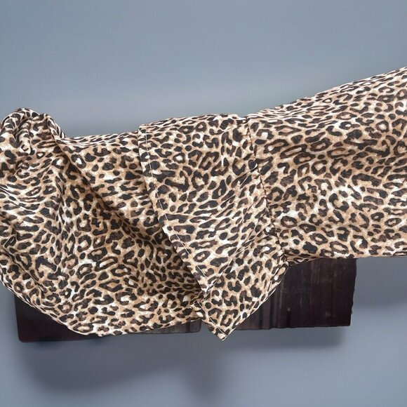 Andree By Unit Size L Shift Dress Leopard Print Puff Tiered Sleeves Ruffle Sheer - Picture 6 of 8